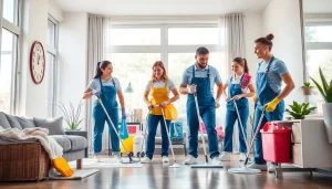 Efficient professionals delivering cleaning services near me in a bright, modern home.