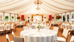Stunning event setup showcasing Event Rentals Las Vegas with elegant tables and decorations.