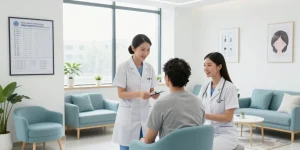 Hair transplant Turkey - expert consultation in a modern clinic, showcasing health care services and patient care.
