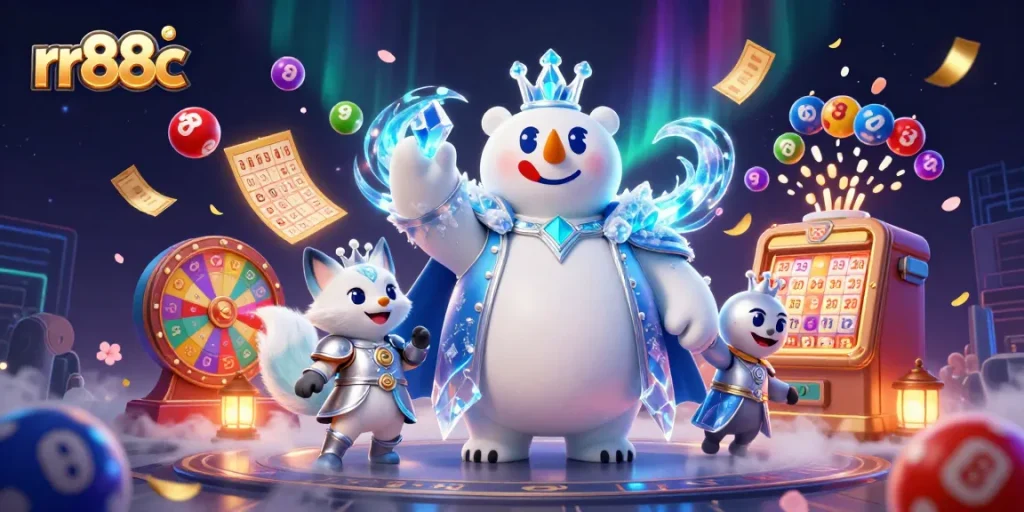 Experience the excitement of rr88c with dynamic lottery elements, surrounded by a magical scene.